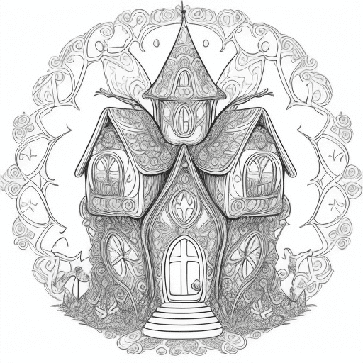 AI generated: i am making a adult coloring book with images like these whimsical fairy like homes. create 10 promp...