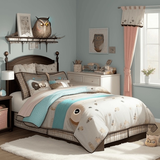 AI generated: a beautiful owl themed bedroom
