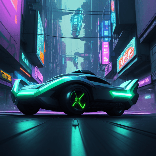 AI generated: A futuristic hovercar chase scene through a cyberpunk city. The style is fast-paced and dynamic. The...