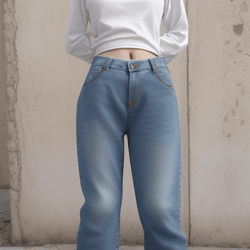 AI generated: Žena,hnedé vlasy,modré oči,baggy jeans,a biely lev alebo peso