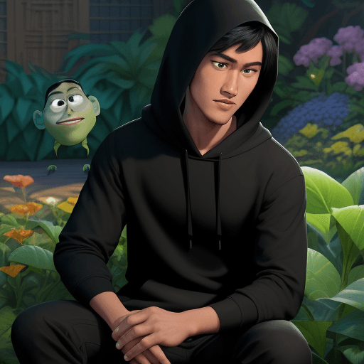 AI generated: Pixar and Disney's animated poster entitled "Kota Bitung" tells the story of a handsome man, wearing...