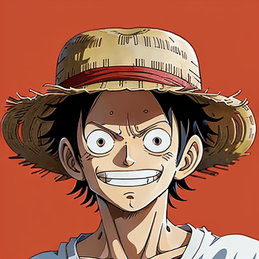 AI generated: a sticker of Monkey D. Luffy from one piece, straw hat, smirk smile, anime style, minimalist design ...