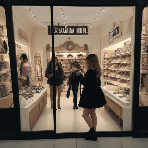 AI generated: Como un fotógrafo imaginario, capturo el momento en que el chico y la chica entran en “La Boutique d...