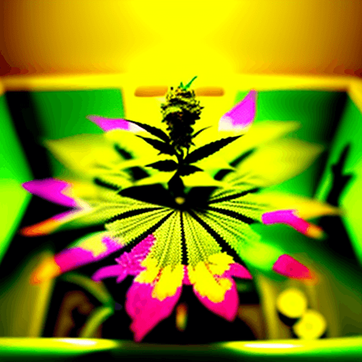 AI generated: a colorfoul flower of marijuana in a little bathroom with a lot of plants of marijuana