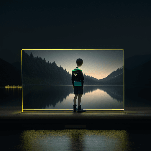 AI generated: raw photo, detail, fujifilmxt3, ray tracing, 8k uhd, hdr, a computer game player stands on the shore...