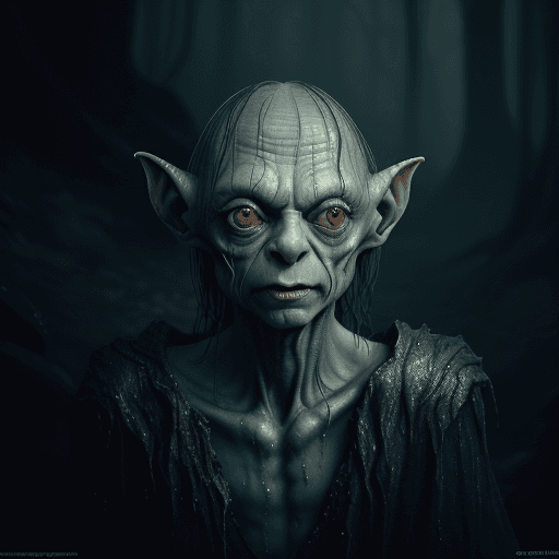 AI generated: glamour shot of Gollum, Lord of rings, John Tolkien, morbide, dark, very detailed, rendered in octan...