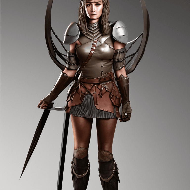 AI generated: Human Female, Ranger, Archer, Fantasy, DnD, Leather Armor, Leather Armor skirt, Metal armor boots