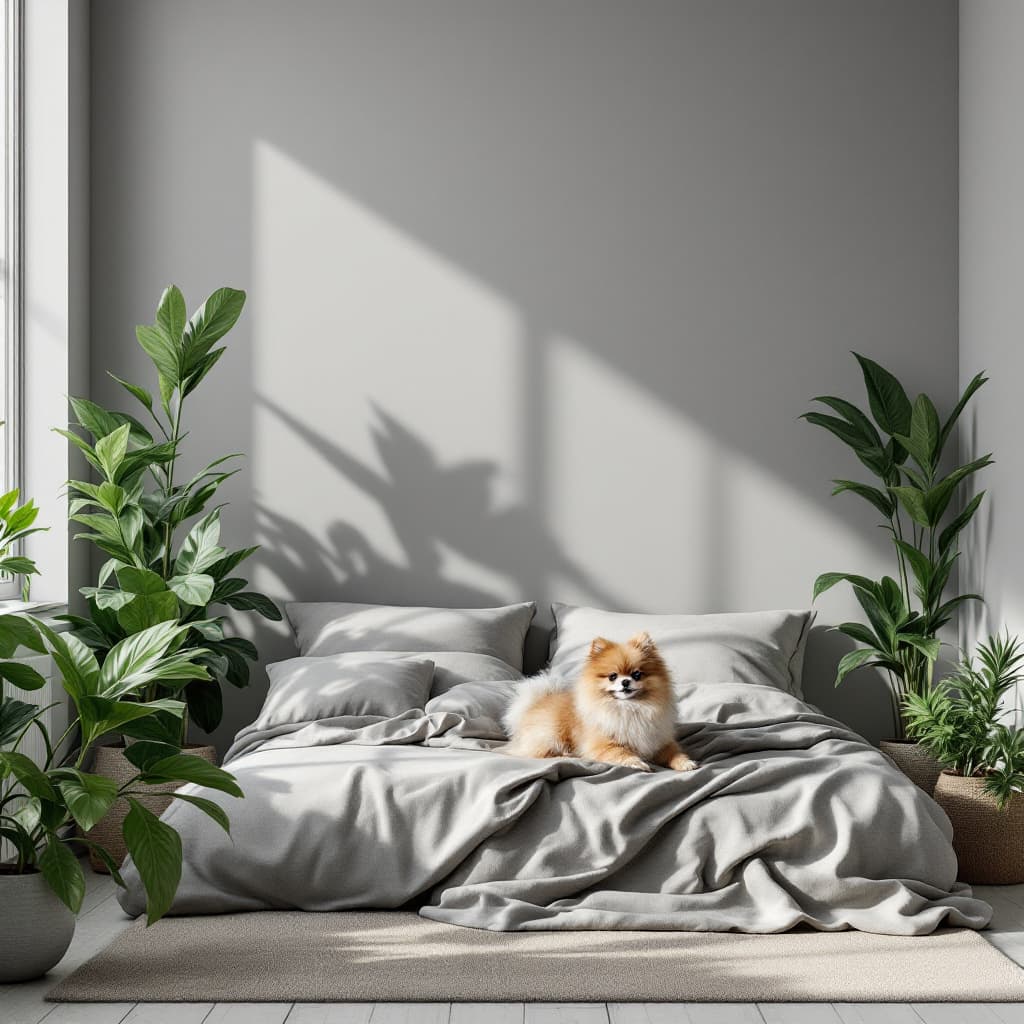 AI generated: 
"A realistic, minimalistic bedroom with modern furniture in shades of gray, matching the smooth and...