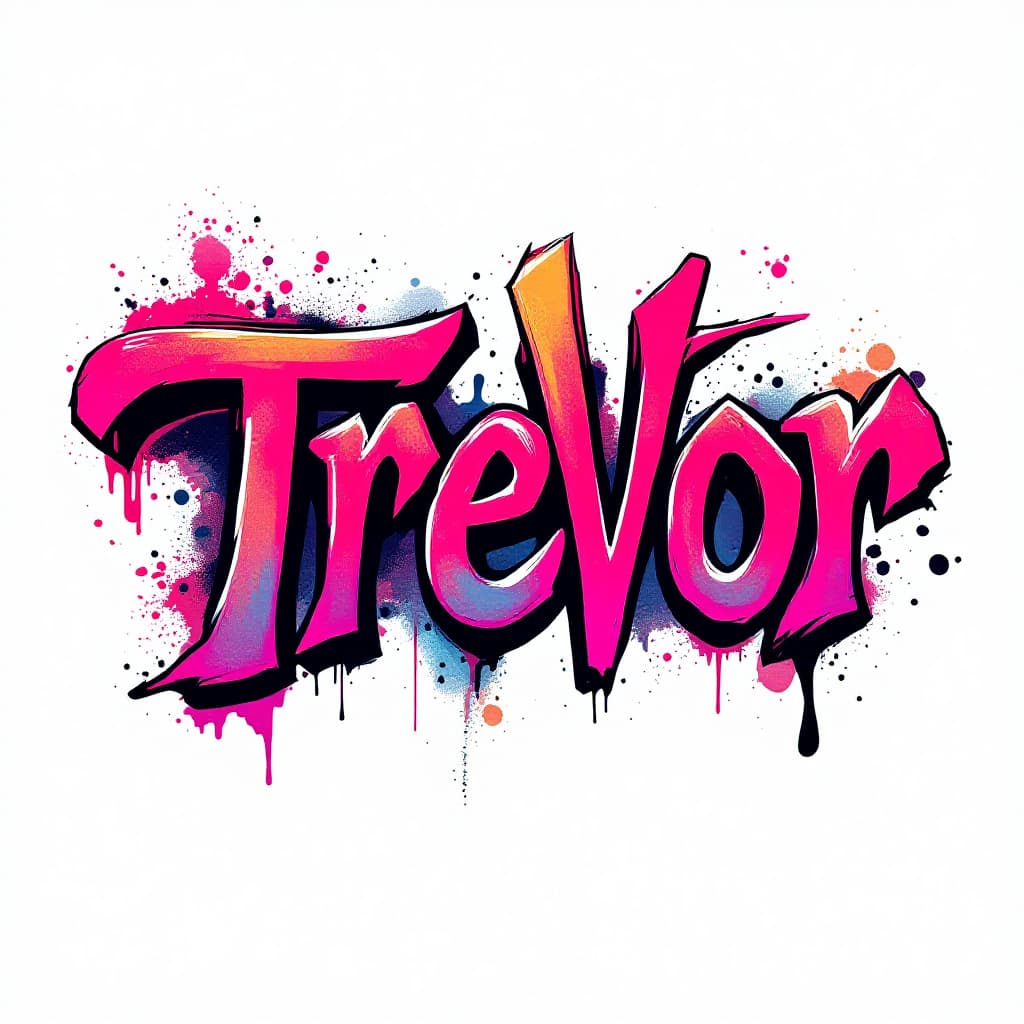AI generated: a graffiti but cool 'Trevor', isolated on white backgorund. the letters merged and overlapped each o...