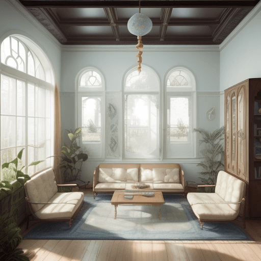 AI generated: High resolution photography interior design, dreamy sunken living room conversation pit, wooden floo...