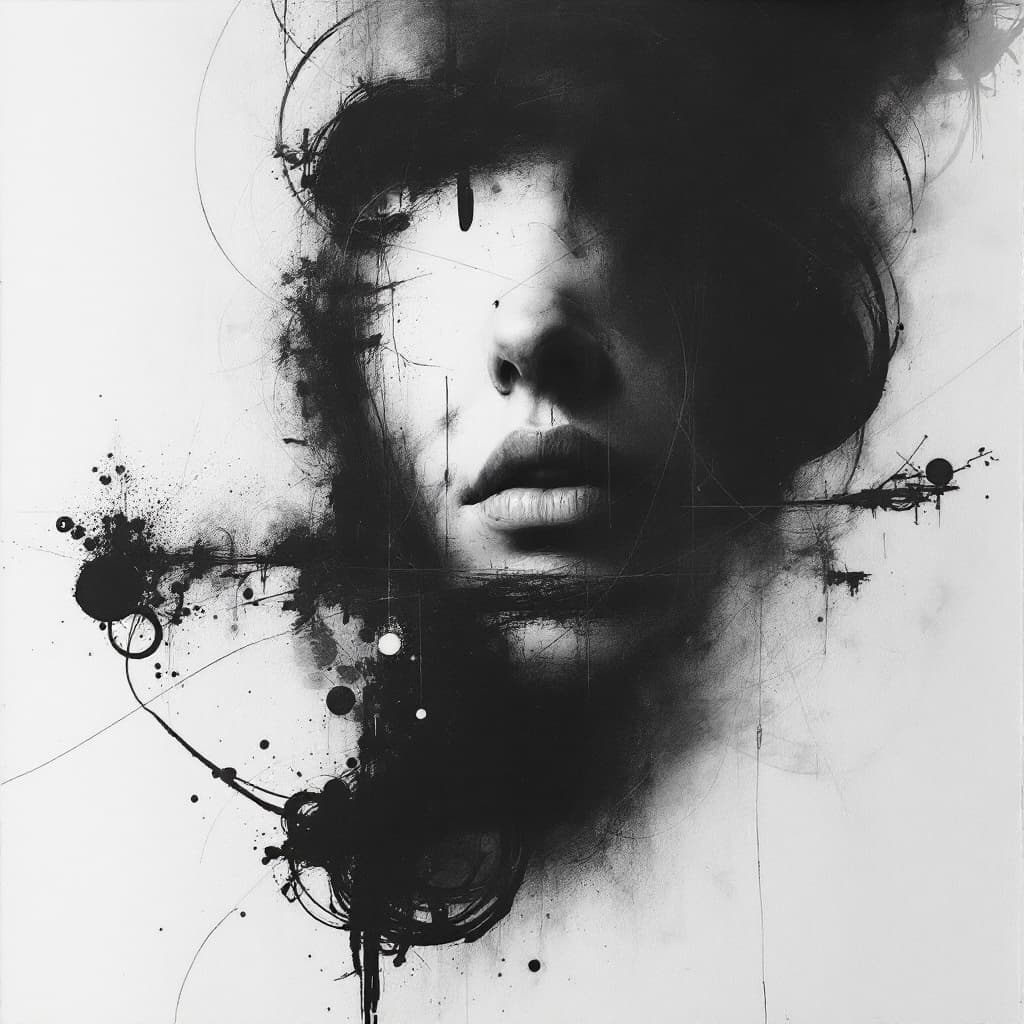 AI generated: abstract, minimalist, charcoal, psy, dark, dreep, b&w 