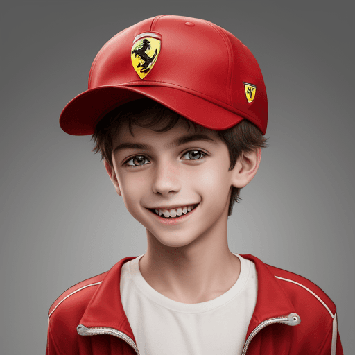AI generated: High resolution photography a boy with ferrari cap looks skinny and happy face 