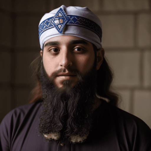 AI generated: Shabbatai Tzvi the young handsome bearded Jewish Messiah, wearing among other things peyot and a Jew...