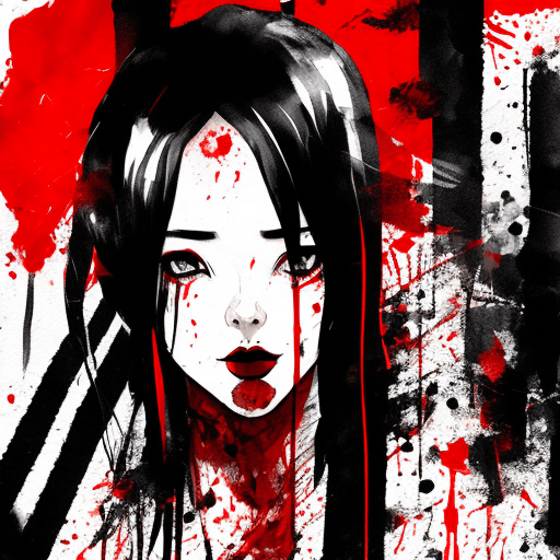 AI generated: a painting of woman with red and black stripes, in the style of manga style, stark black and white, ...
