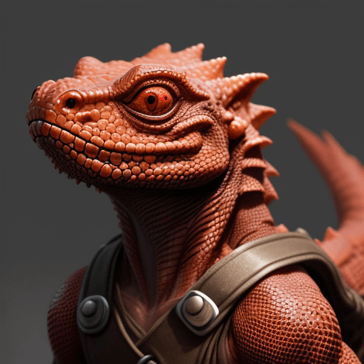 AI generated: DnD, red, kobold lizard, male, short, messy, dirty, face covered, fantasy, wrench, cute