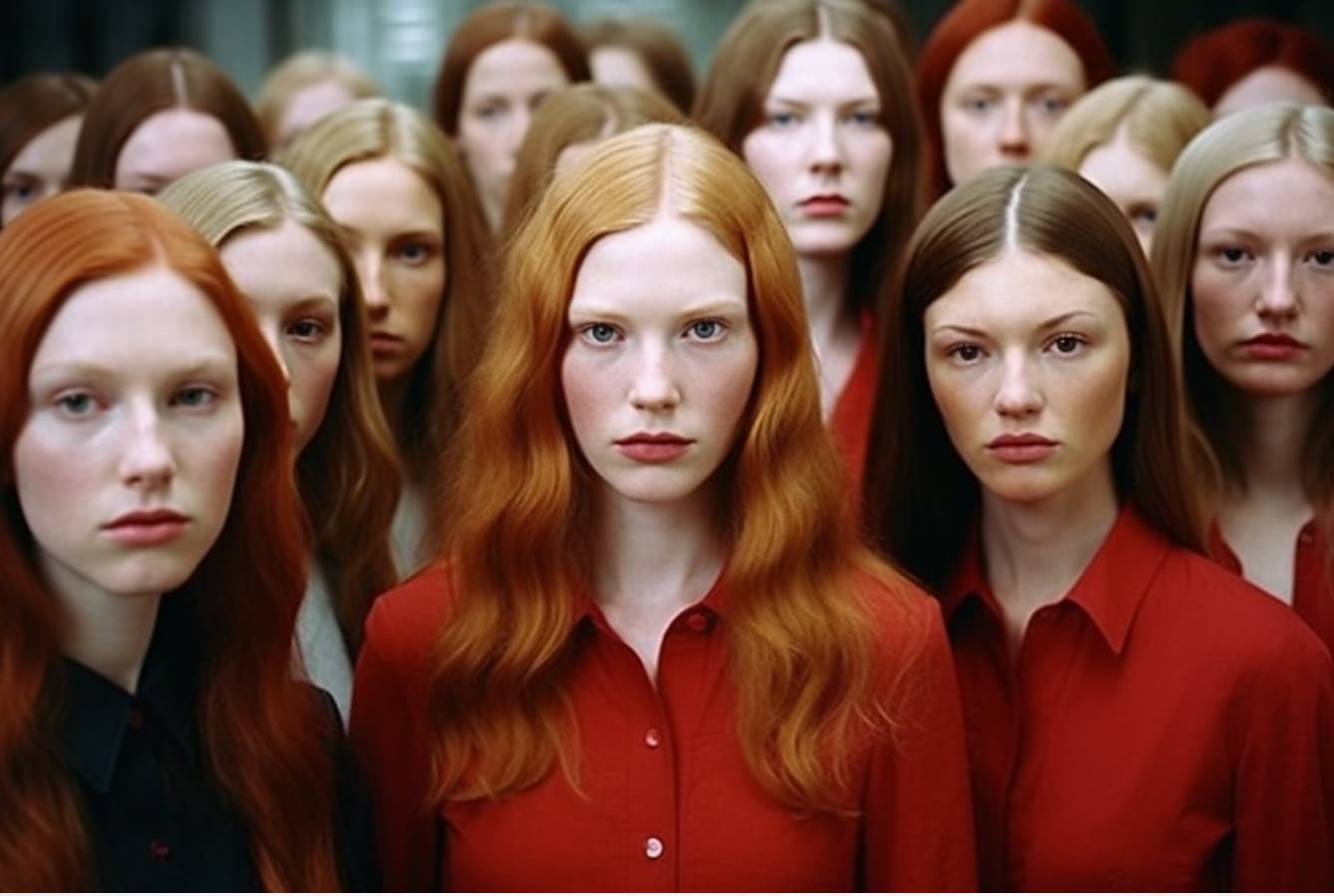 AI generated: a group of young women standing next to each other, inspired by Vanessa Beecroft, tumblr, renaissanc...