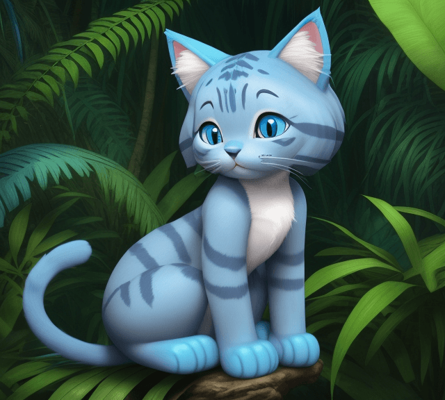 AI generated: a cute blue cat with soft hairs in jungle 