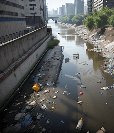 AI generated: 
river with garbage pollution8k, 