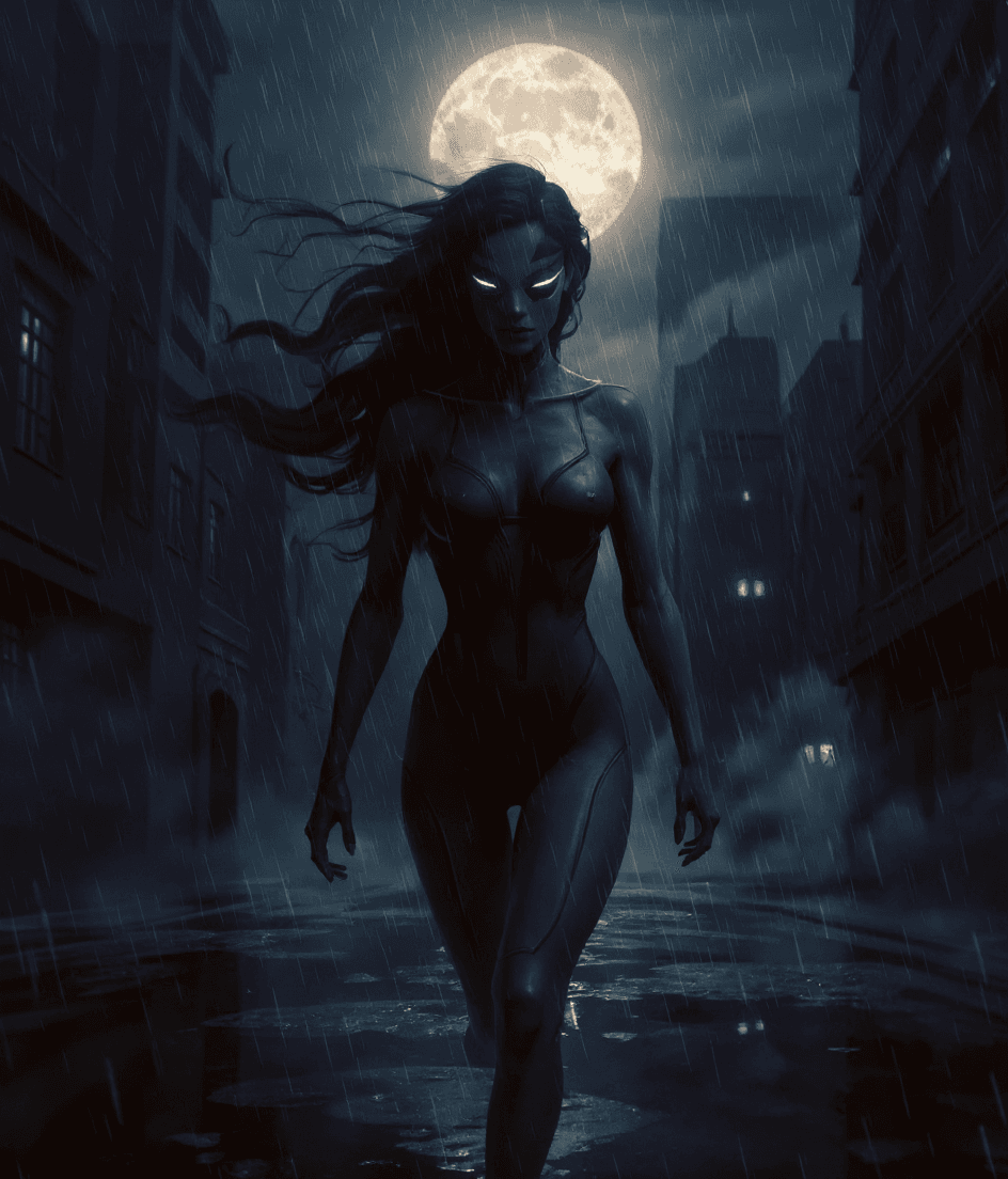 AI generated: inspired by frank miller, dark city, atmospheric lighting, sun in a middle with rainy