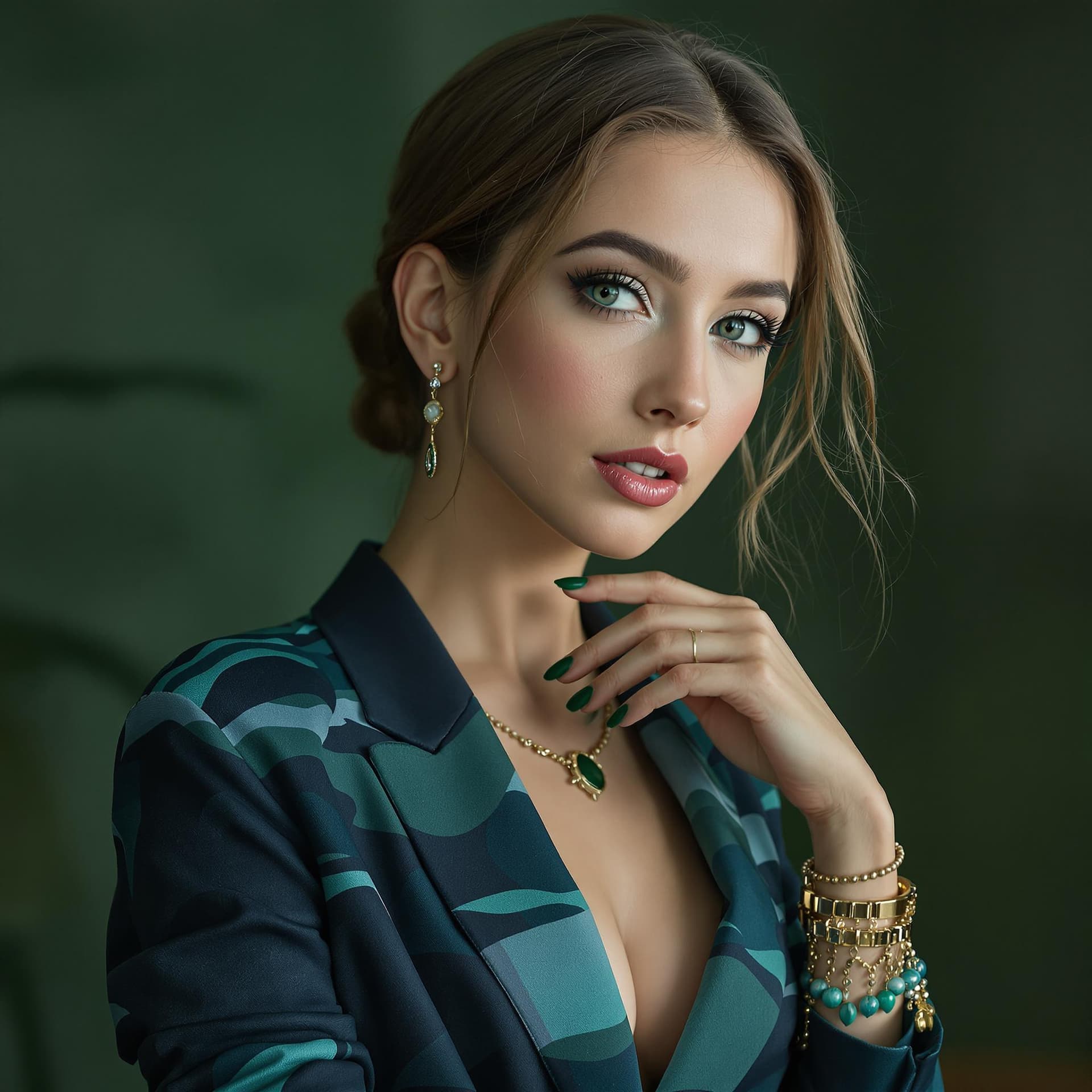 AI generated: full-length photo model girl. Clothes, stylish makeup, manicure, pedicure accessories - from the bra...