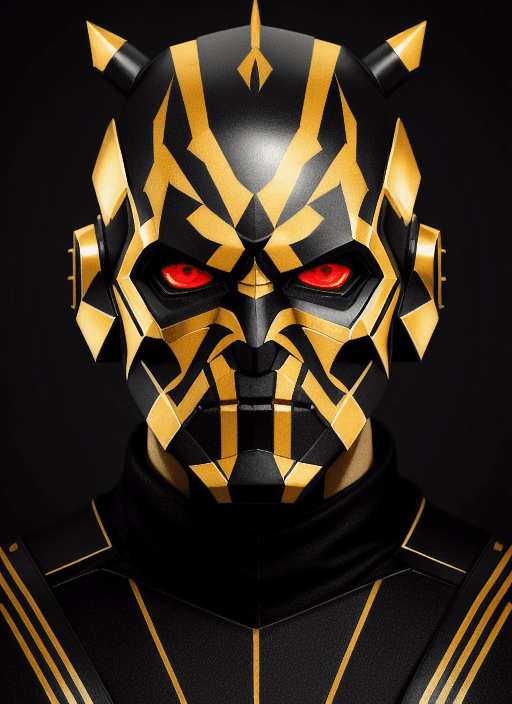 AI generated: symmetry! ! portrait of gold and black darth maul, star wars, sci - fi, glowing lights! ! intricate,...