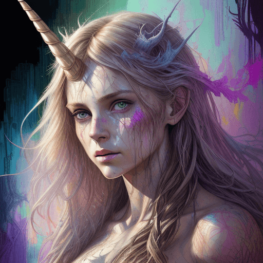 AI generated: Art by Carne Griffiths, Unicorn (Jane Foster) , perfect face, perfect body, Muscles, perfect digital...