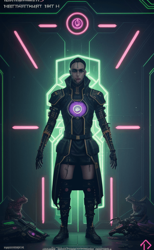 AI generated: Cyberpunk The Hierophant Tarot Card, Words "The Hierophant", High Contast, Neon, Cyberpunk, Futurist...