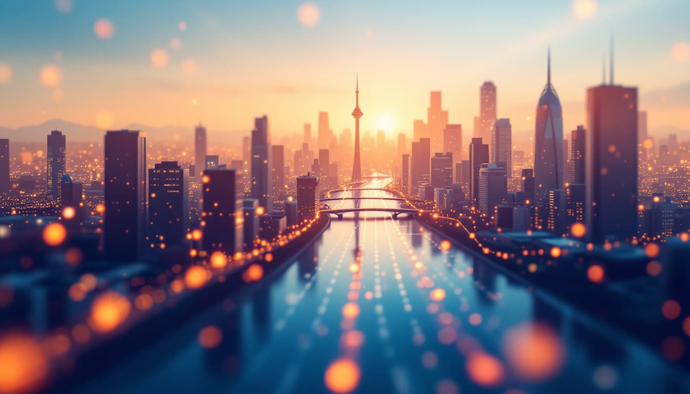 AI generated: Smart city and abstract line and dot connect #fa5f0b