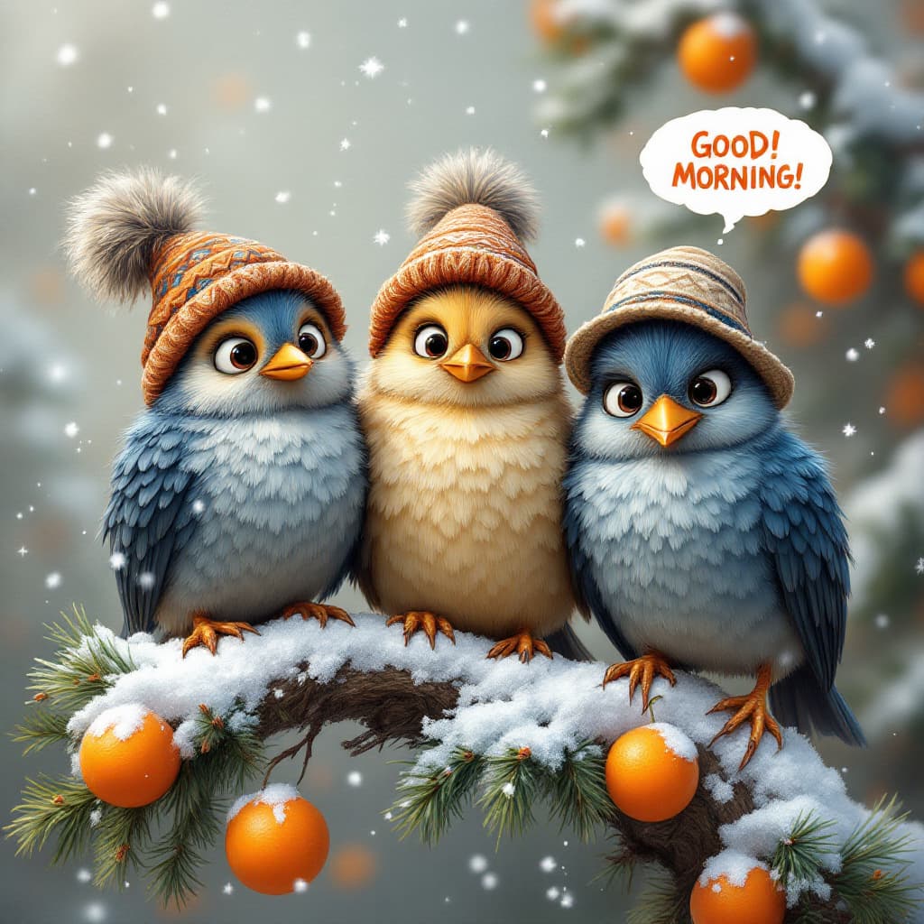 AI generated: An airbrushed oil painting in Disney Pixar style depicting three funny, cartoonish birds of differen...