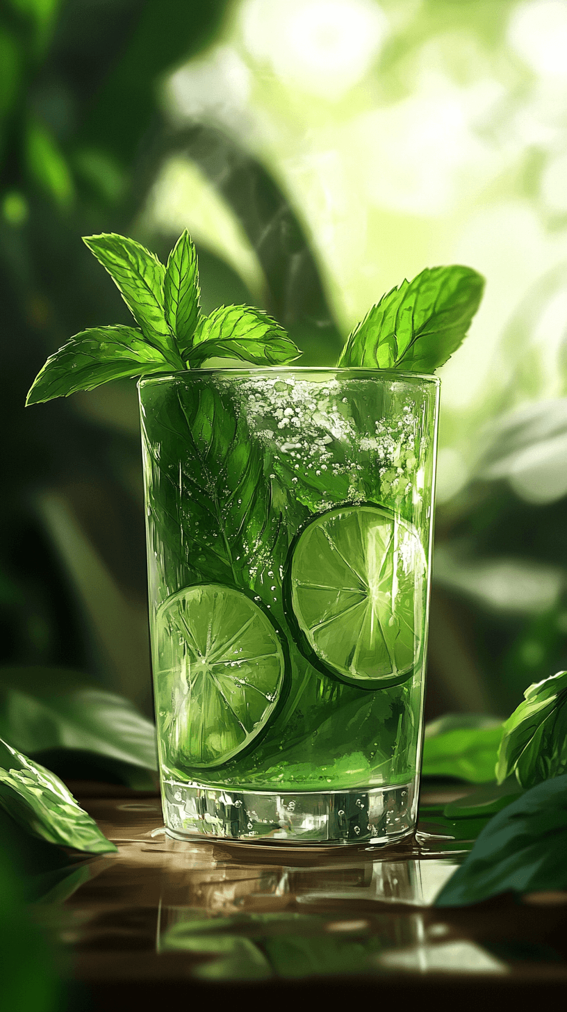 AI generated: Refreshing, sparkling glass of [mint] with slices of [mint leaves], summer, thirst-quenching, high-q...