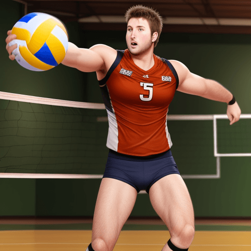 AI generated: Dustin Madden playing volleyball (VERY AUSTRALIAN) (INDOOR) (BROWN HAIR) (BULKY)