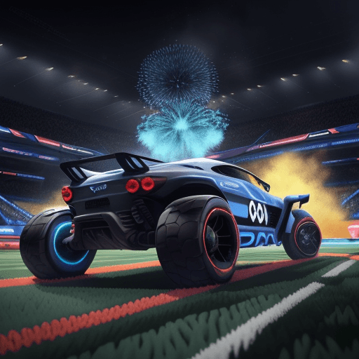 AI generated:  moment de match intense de la Rocket League, voitures se précipitant vers le ballon, support : art ...