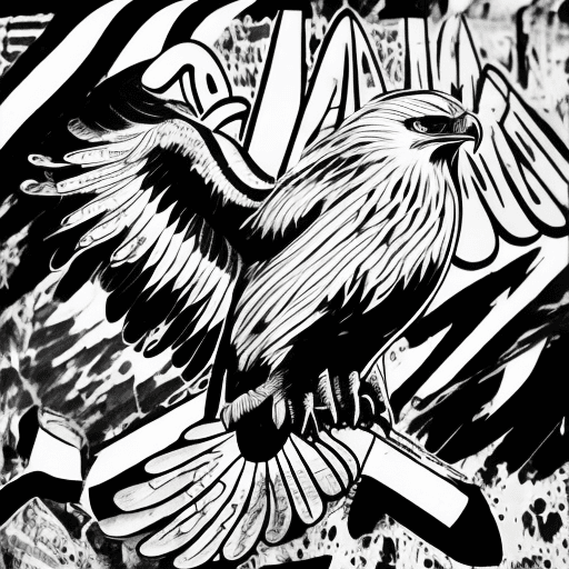 AI generated: Monochrome comics, golden eagles, trendy graffiti lines