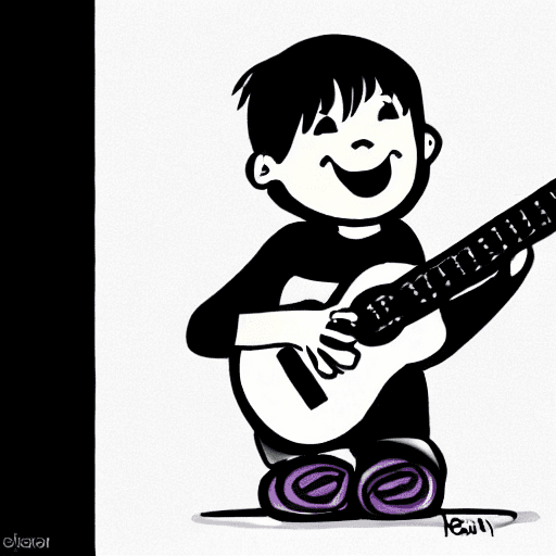 AI generated: a draw of a little boy with a guitare in cartoon style