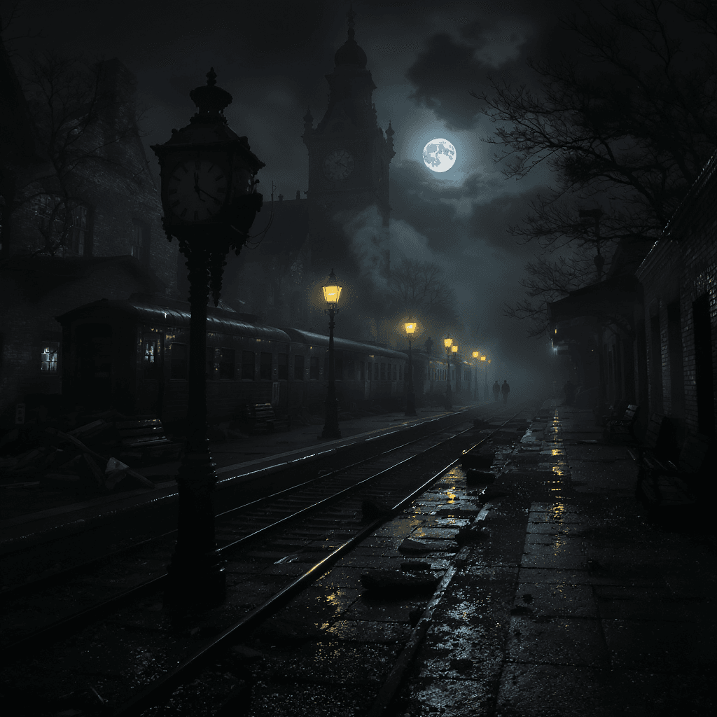 AI generated: Abandoned sinister European train station inspired by 'Sweeney Todd: The Demon Barber of Fleet Stree...