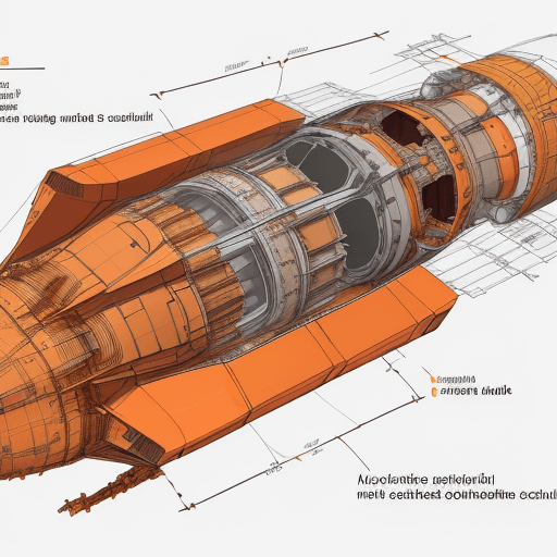 AI generated: Produce a detailed technical illustration of a spacecraft, showcasing a cutaway design that reveals ...