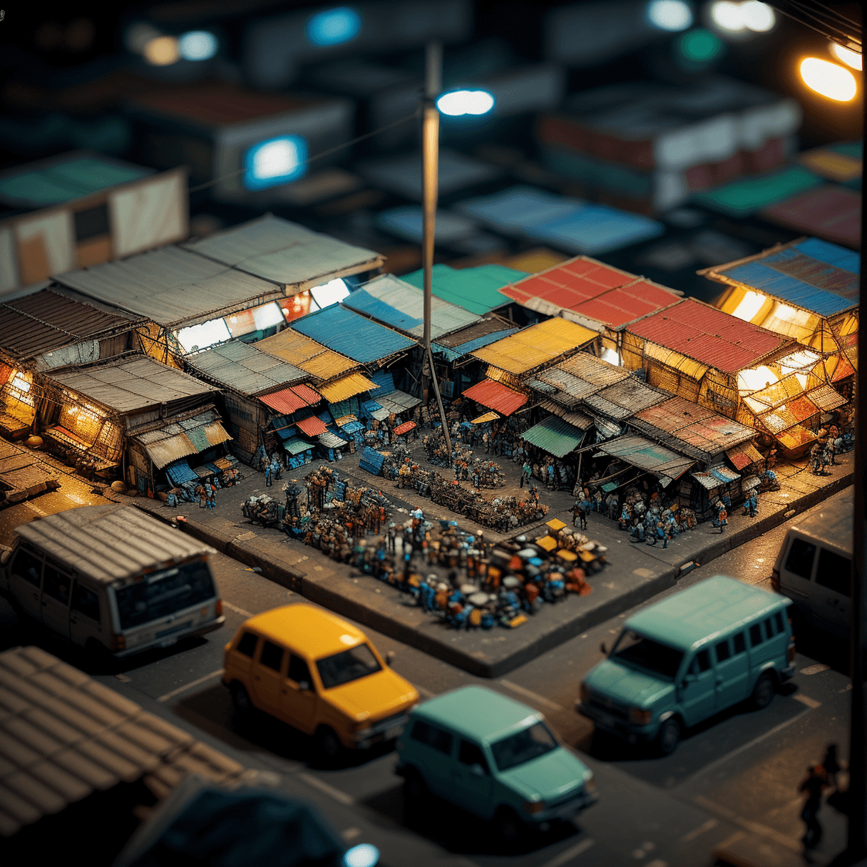AI generated: microworld composition, isometric angle, tilshift world,highly cluttered brazilian favela, crowded m...
