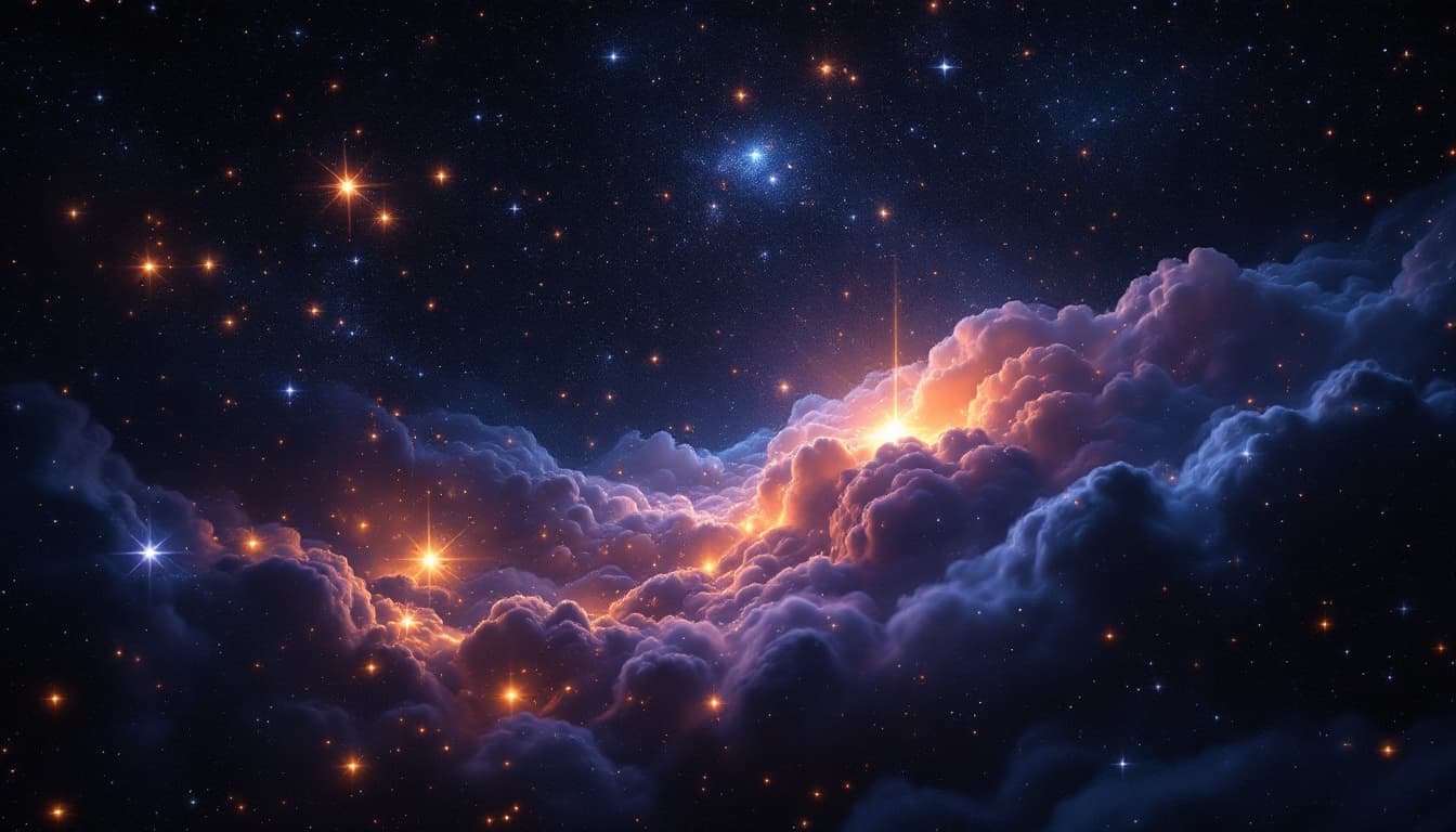 AI generated: Visual: A dark, star-speckled cosmos. Camera zooms into a glowing "star nursery" filled with baby st...