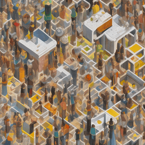 AI generated: a series of [people] are shown in isometric fashion, in the style of small brushstrokes, white backg...