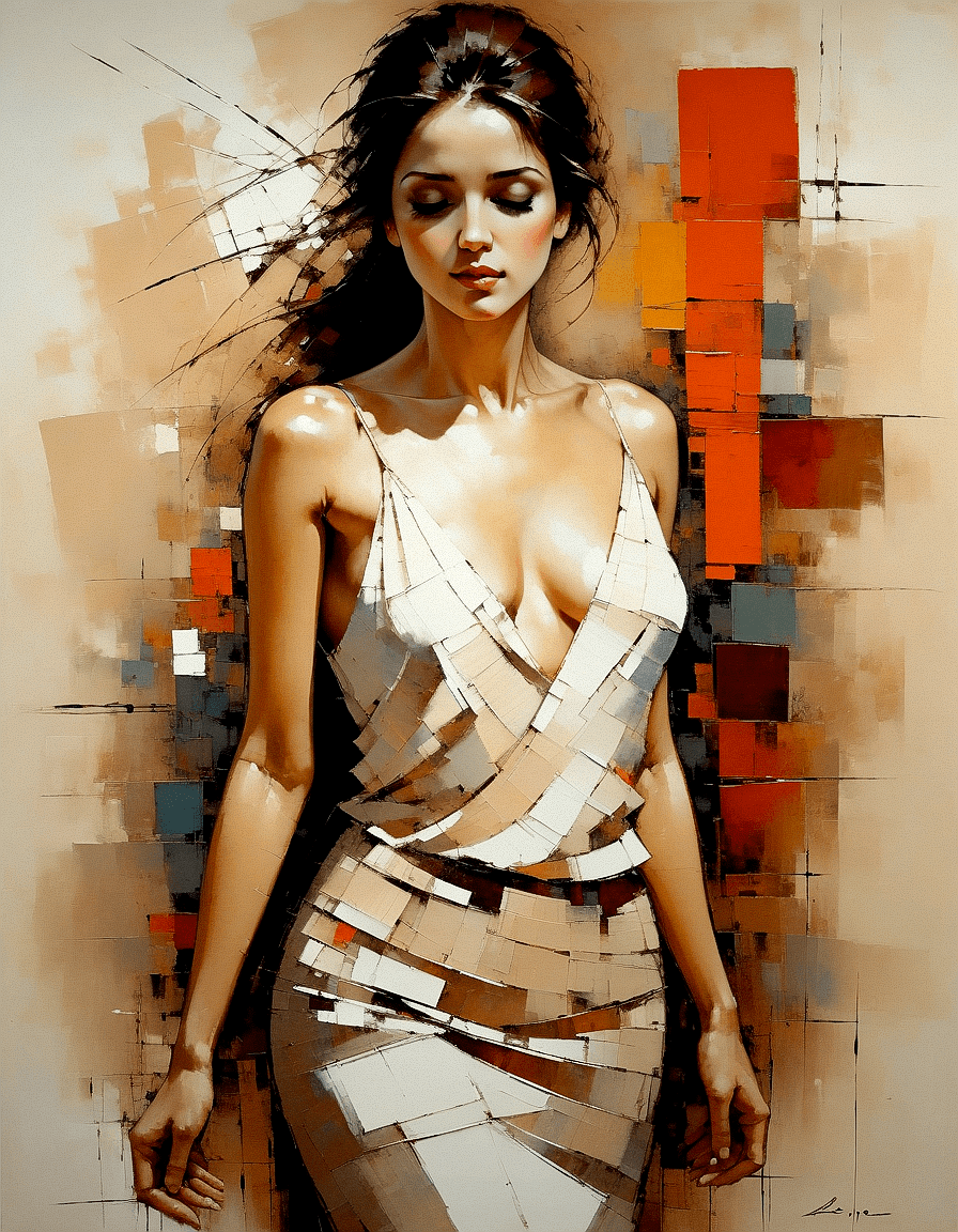 AI generated: Painting a beautiful woman, abstract style. non-representational, colors and shapes, expression of f...