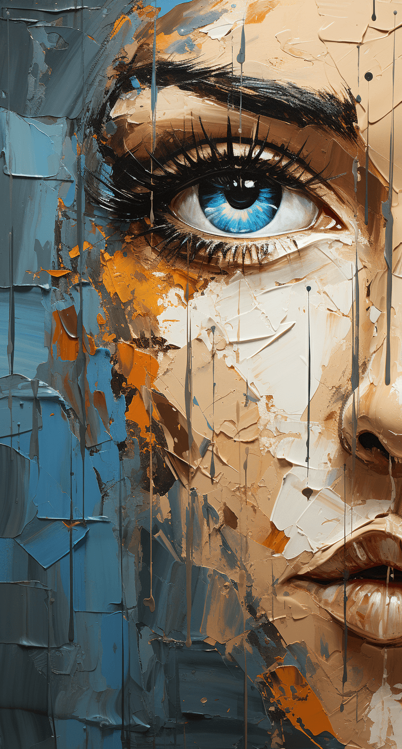AI generated: abstract art painting of an eye, in the style of pixelated portraits, cracked, oversized portraits, ...