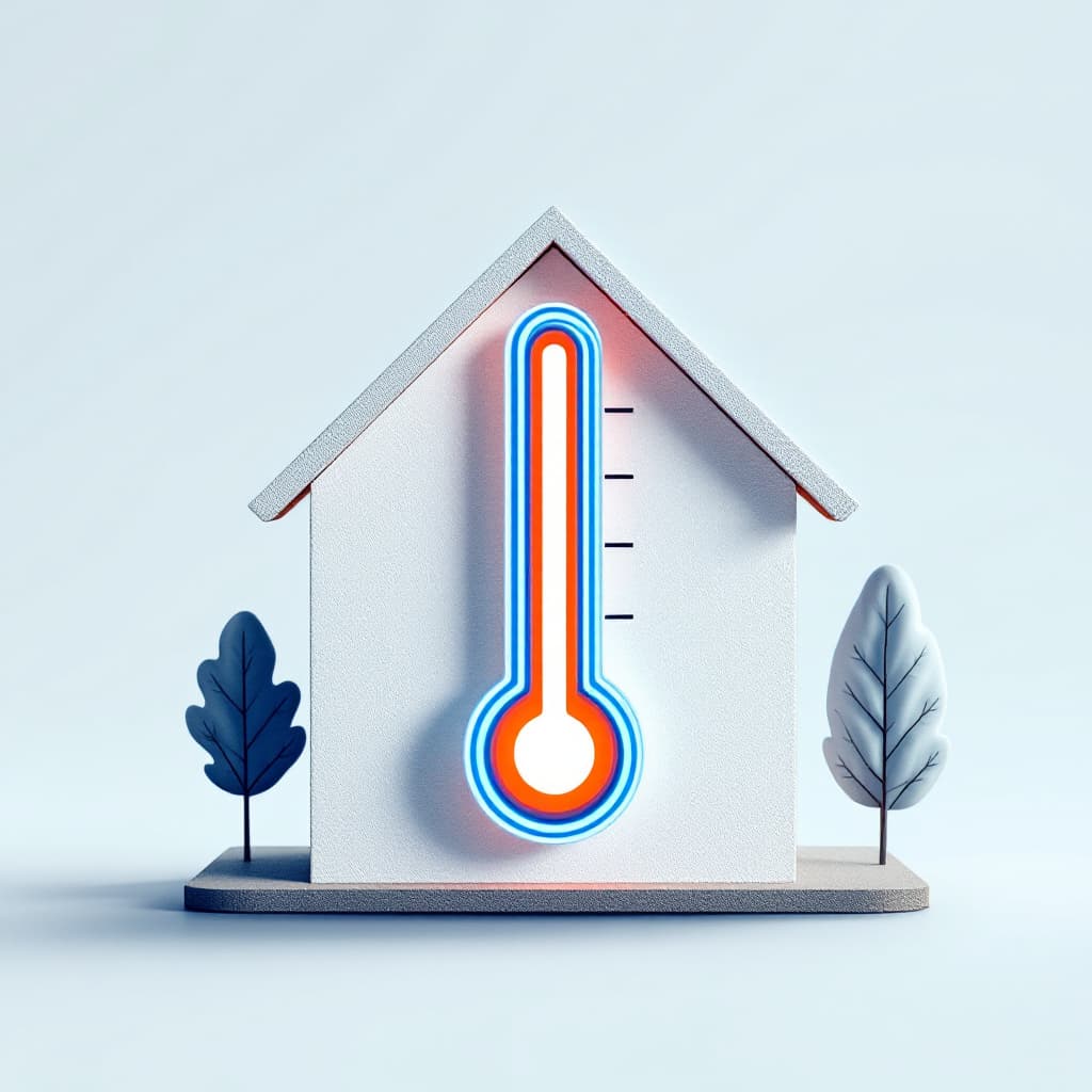 AI generated: A home illustration with a thermometer symbol, representing temperature and energy savings.
dslr, ul...