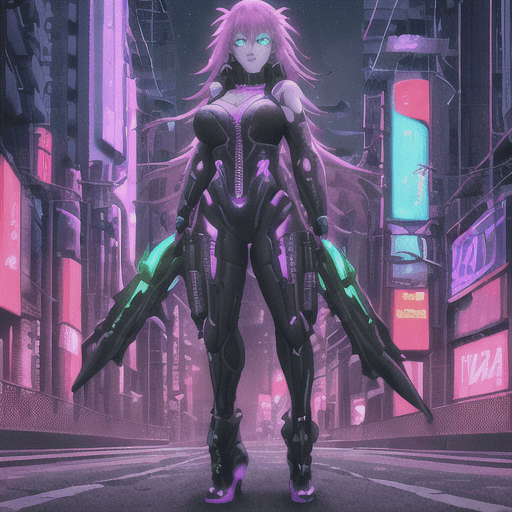 AI generated: (film stock), (extremely detailed CG unity 8k wallpaper) full body portrait of a cyberpunk woman sta...
