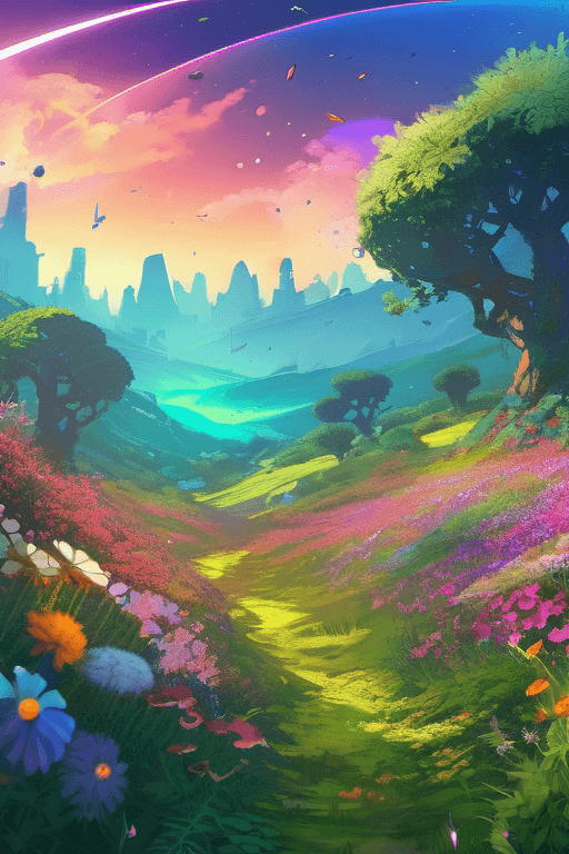 AI generated: anime artwork ” outer planet overgrown with wild flowers, [ art by paul lehr, cinematic, detailed, e...