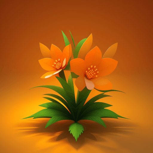AI generated: abstract 3D shape parot, foliage and flowers incorporated, light emitting, orange background