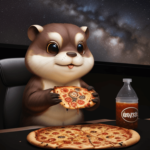 AI generated: a gopher eating pizza, they're sitting at a conference watching slides depicting golang code, sophis...