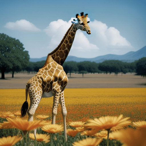 AI generated: giraffe in flowers by artist arne thun, in the style of natalia rak, 8k resolution, vintage aestheti...