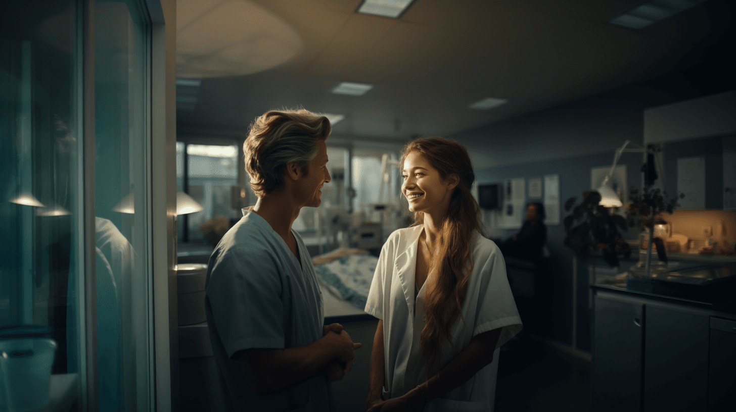 AI generated: A doctor examining a patient at the hospital, happy patient who is cured, medical room, in the style...