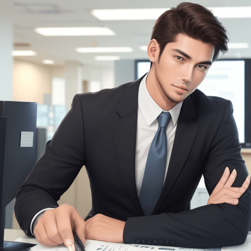 AI generated: handsome business man in bank cashier as worker