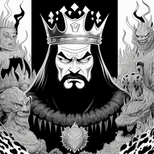 AI generated: king of underworld, coloring page black and white, cartoon, painting
